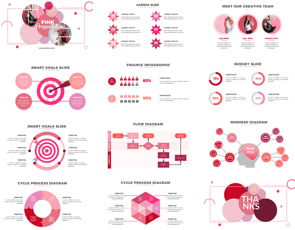 Plantilla de PowerPoint con diseño rosa